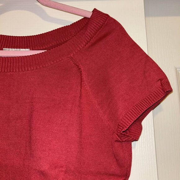 Lot of 2 Talbots dark pinkish red short sleeve sweater tops woman's size L large - Picture 3 of 11